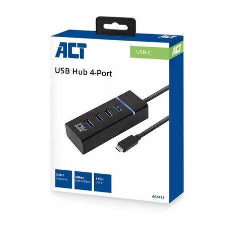 ACT AC6415 | Interface Hub | USB 3.2 Gen 1 (3.1 Gen 1) Type-C | 5000 Mbit/s | Zwart