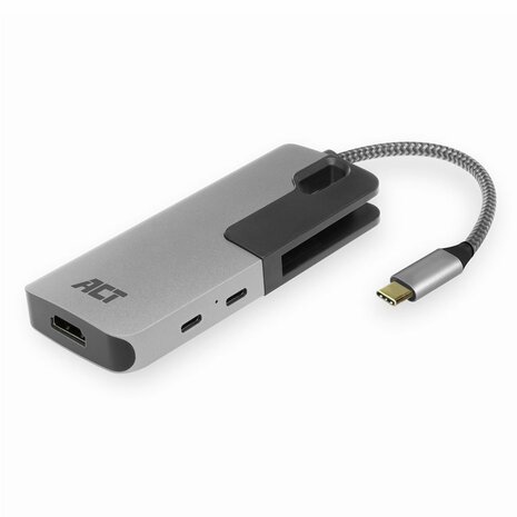 ACT AC7021 USB-C naar HDMI female adapter met PD Pass-Through, 4K, USB-A , USB-C port, kaartlezer