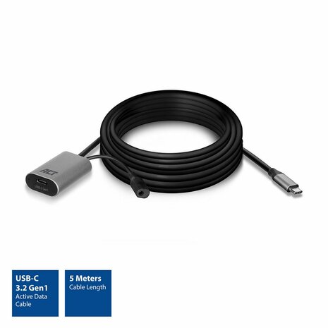 ACT AC7060 | USB-C Verlengkabel met Signaalversterker | 5m | Zwart
