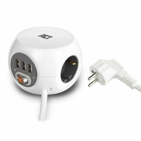 ACT AC2410 | Stekkerdoos | 3 Stopcontacten | 3 m | Binnen | Wit