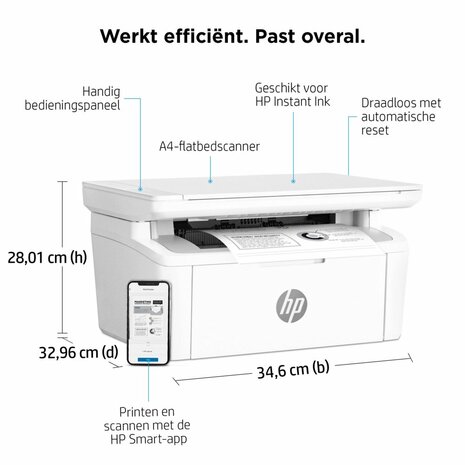 HP LaserJet MFP M140w printer, Zwart-wit, Printer voor Kleine kantoren, Printen, kopiëren, scannen, Scannen naar e-mail; Scannen naar pdf; Compact formaat