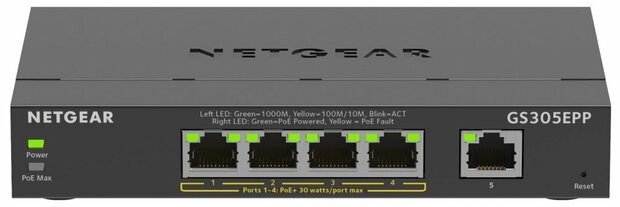 NETGEAR 5-Port Gigabit Ethernet High-Power PoE+ Plus Switch (GS305EPP)