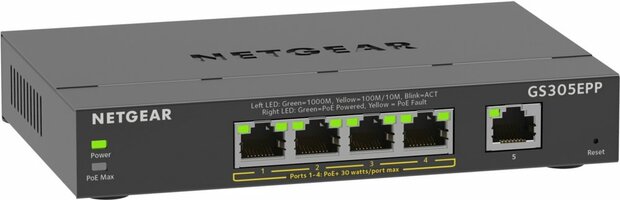 NETGEAR 5-Port Gigabit Ethernet High-Power PoE+ Plus Switch (GS305EPP)