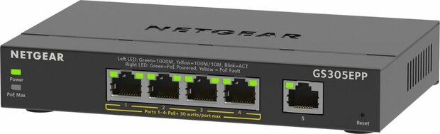 NETGEAR 5-Port Gigabit Ethernet High-Power PoE+ Plus Switch (GS305EPP)