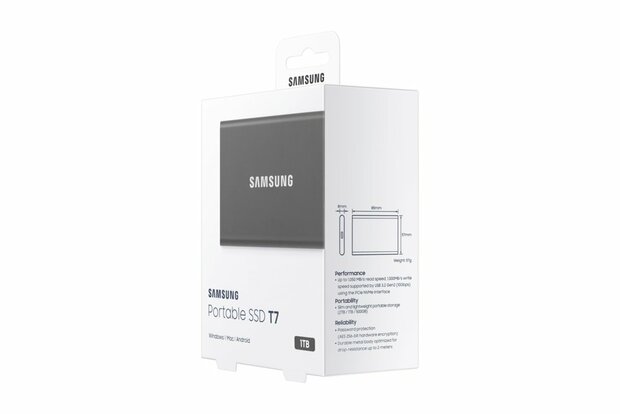 Samsung T7 Portable SSD | 1TB | 1.050MB/s | Grijs