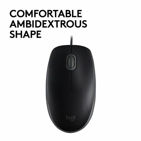 Logitech B110 Silent | Ambidextrous Bedrade Muis | USB-A | 800 DPI | Zwart
