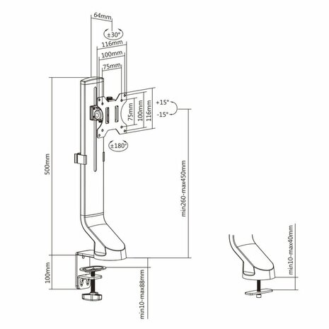 ACT AC8321 | In Hoogte Verstelbare Monitor-bureaubeugel | Tot 32" | Max 8kg | VESA 100x100 | 1 Monitor