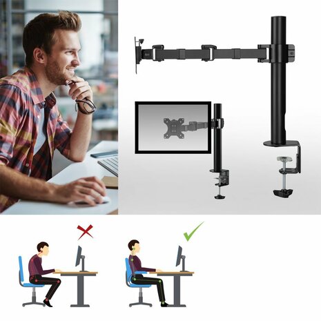 ACT AC8325 | Verstelbare Monitor-bureaubeugel | Tot 32" | Max 12kg | VESA 100x100 | 1 Monitor