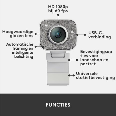 Logitech StreamCam | 1080p 60FPS USB-C Webcam met Microfoon | Wit