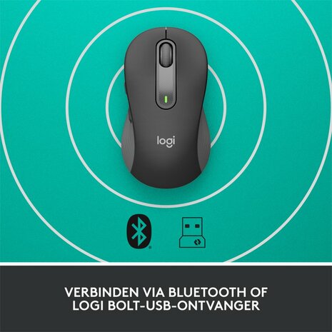 Logitech Signature M650 Large | Draadloze Muis | RF-Draadloos + Bluetooth | 2000 DPI | Grafiet