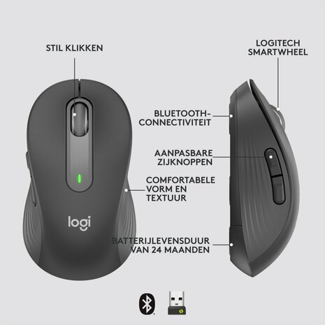 Logitech Signature M650 for Business | Ambidextrous Draadloze Muis | RF-Draadloos + Bluetooth | 4000 DPI | Grafiet