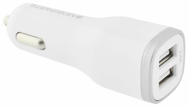 Mobiparts Car Charger | Dual USB-A Autolader 12W / 2.4A | Wit