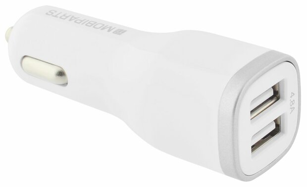 Mobiparts Car Charger | Dual USB-A Autolader 24W / 4.8A | Wit