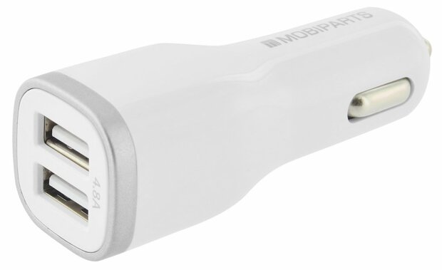 Mobiparts Car Charger | Dual USB-A Autolader 24W / 4.8A | Wit