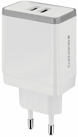 Mobiparts Wall Charger | Dual USB-A Oplader 12W / 2.4A | Wit