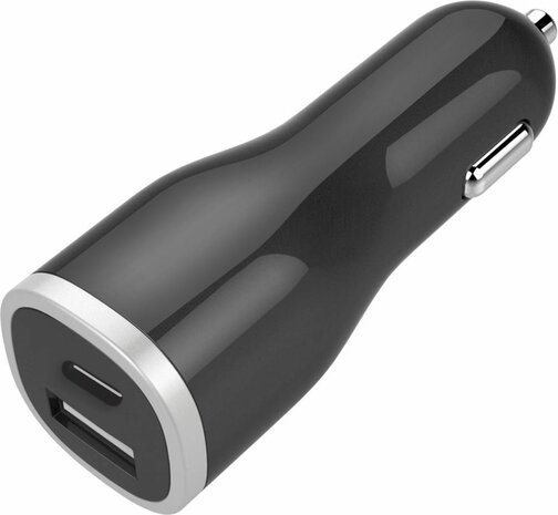 Mobiparts Car Charger | Dual USB-A & USB-C Autolader 12W | Zwart