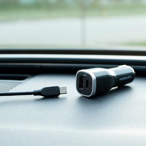 Mobiparts Car Charger | Dual USB-A & USB-C Autolader 12W | Zwart