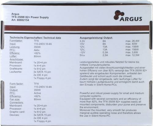 Inter-Tech Argus TFX-350W | 350 Watt TFX PSU | Power Supply | Voeding