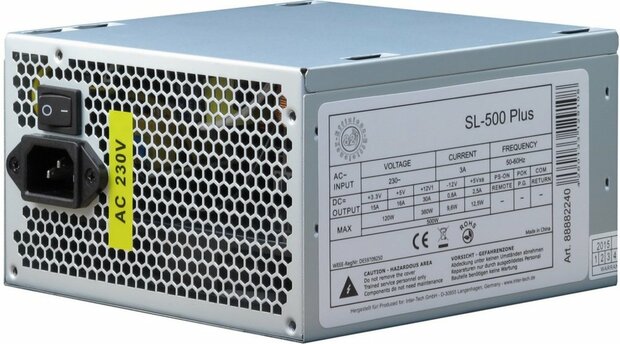 Inter-Tech SL-500 Plus power supply unit 500 W 20+4 pin ATX ATX Zilver
