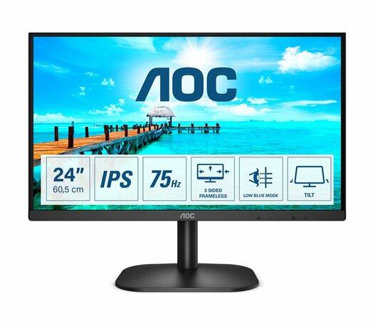 AOC 24B2XH/EU 23.8" | 1920x1080 IPS | 75Hz | Ingebouwde Speakers | VESA-montage | Slank Design | Monitor