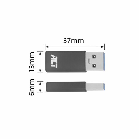 ACT kabel-tussenstuk | USB-C naar USB-A | Grijs | AC7375