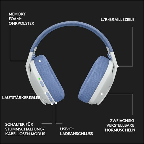 Logitech G G435 | Draadlooze Over-ear Gaming Headset | Bluetooth & USB-A Receiver | Wit/Lilac