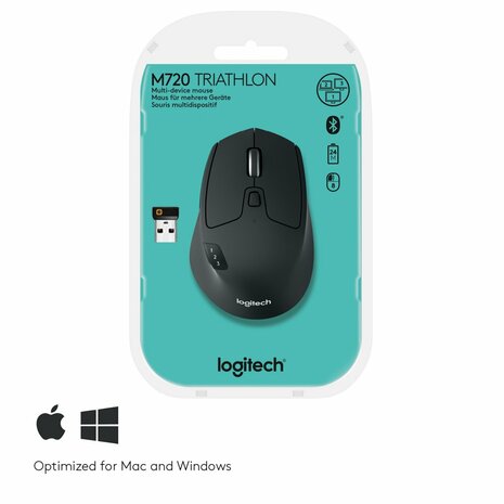 Logitech M720 Triathlon | Draadloze Muis | RF-Draadloos + Bluetooth | 1000 DPI | Zwart