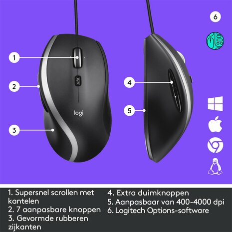Logitech M500s Advanced | Bedrade Muis | USB-A | 4000 DPI | Zwart/Zilver