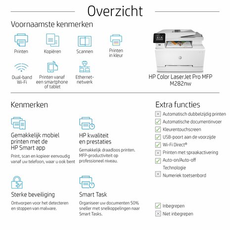 HP Color LaserJet Pro M282nw Laserprinter | 600 x 600 DPI | Wifi | Kleur