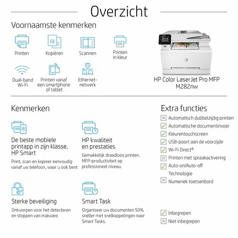 HP Color LaserJet Pro M282nw Laserprinter | 600 x 600 DPI | Wifi | Kleur