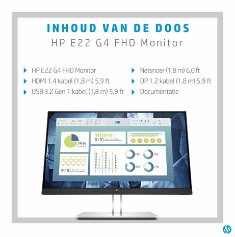 HP E-Series E22 G4 54,6 cm (21.5") 1920 x 1080 Pixels Full HD LCD Zwart, Zilver