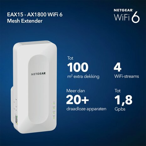 NETGEAR AX1800 4-Stream WiFi 6 Mesh Extender (EAX15)