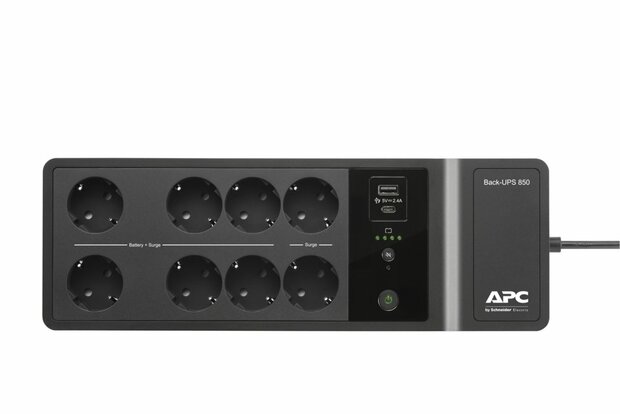 APC Back-UPS BE850G2-GR | 850 VA | 8 Schuko Stopcontacten (6 op Accu) | USB Type-A & C | AVR Spanningstabilisatie | Bescherming tegen Stroomstoringen