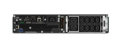 APC Smart-UPS SRT3000RMXLI-NC | 3000 VA / 2700 W | 2U Rackmount | 8x IEC C13 & 2x IEC C19 Stopcontacten | Zuivere Sinusgolf | Dubbele Conversie Online | AVR Spanningsregeling | LCD-scherm | Ingebouwde Netwerkkaart