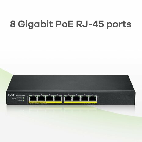 Zyxel GS1915-8EP Managed L2 Gigabit Ethernet (10/100/1000) Power over Ethernet (PoE) Zwart