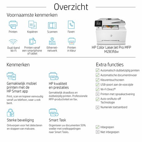 HP Color LaserJet Pro MFP M283fdw AiO Printer | 600 x 600 | Wifi | Kleur
