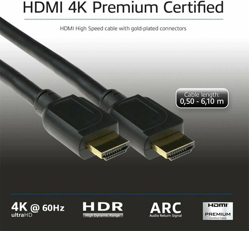 ACT AK3941 HDMI Kabel | 0,5 m | HDMI Type A naar Type A | Zwart