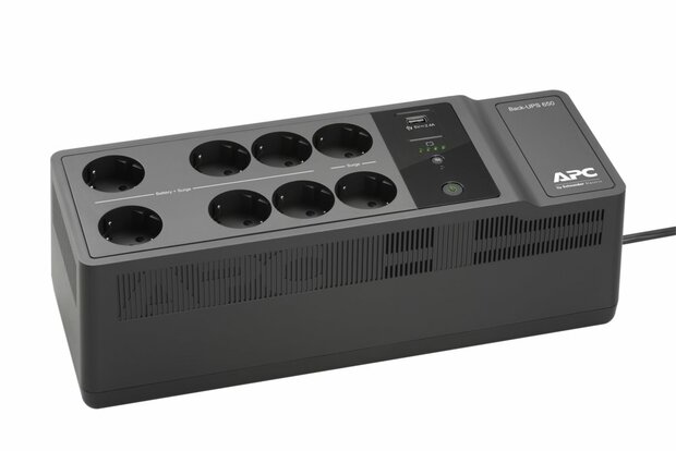 APC Back-UPS BE650G2-GR | 650 VA / 400 W | 8x Schuko Stopcontacten | 1x USB-A Oplaadpoort | LED-statusindicator | Vervangbare Batterij | Compacte Tower UPS