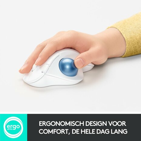 Logitech M575 Ergo Trackball | Ergonomische Draadloze Muis | RF-Draadloos + Bluetooth | 2000 DPI | Wit