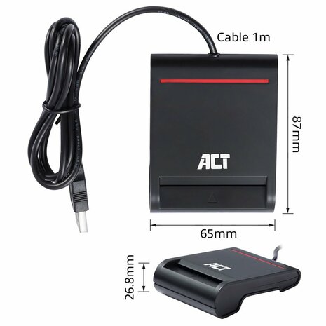 ACT AC6015 USB Smartcard eID Kaartlezer – Zwart | USB 2.0 | Geschikt voor Windows & macOS