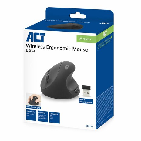 ACT AC5101 Ergo | Draadloze Muis | RF-Draadloos | 1000 DPI | Grijs