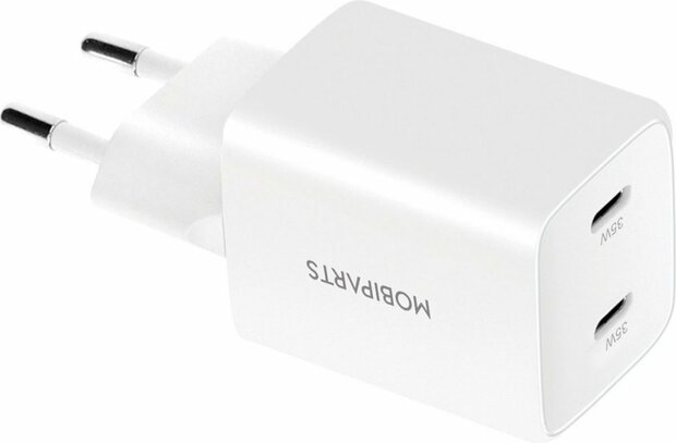 Mobiparts GaN Wall Charger | Dual USB-C Oplader 35W | Wit