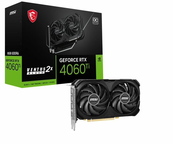 MSI GeForce RTX 4060 Ti VENTUS 2X BLACK OC | 8GB GDDR6 VRAM | Videokaart | GPU | Nvidia