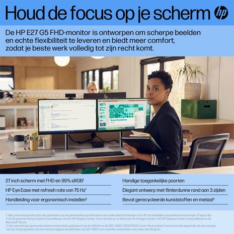 HP E27 G5 27'' | 1920x1080 IPS | 75Hz | USB-Hub | Ergonomisch Design | Full HD Monitor