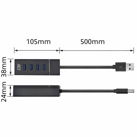 ACT AC6300 | USB 3.2 Gen 1 Interface Hub | Type-A | 5 Gbps | Zwart