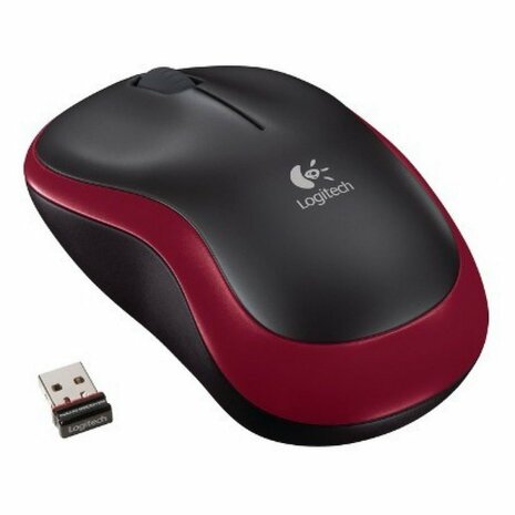 Logitech M185 | Ambidextrous Draadloze Muis | RF-Draadloos | 1000 DPI | Zwart/Rood