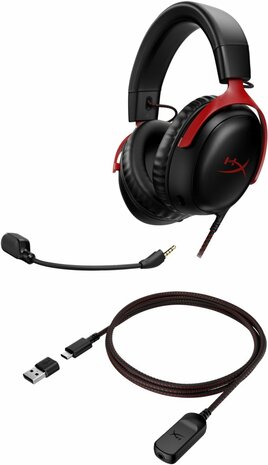 HyperX Cloud III | Bedraade Over-ear Gaming Headset | 3.5mm + USB-A + USB-C | Zwart/Rood