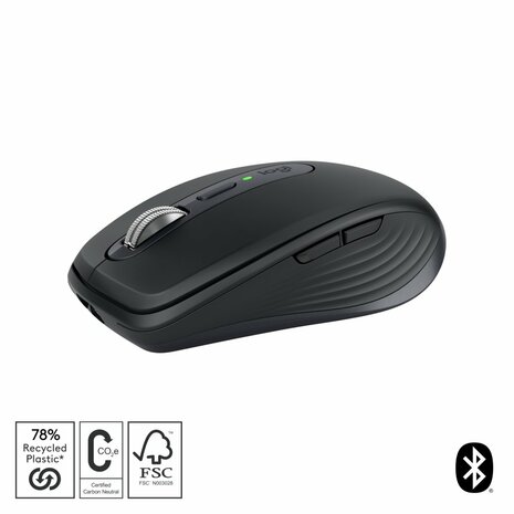 Logitech MX Anywhere 3S | Ambidextrous Draadloze Muis | RF-Draadloos + Bluetooth | 8000 DPI | Grafiet