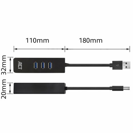 ACT AC6310 | USB 3.2 Gen 1 Interface Hub | Type-A | 5 Gbps | Zwart