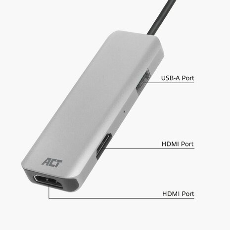 ACT AC7013 | Docking Station & Poortreplicator | USB-C 3.2 Gen 1 | Zwart/Grijs